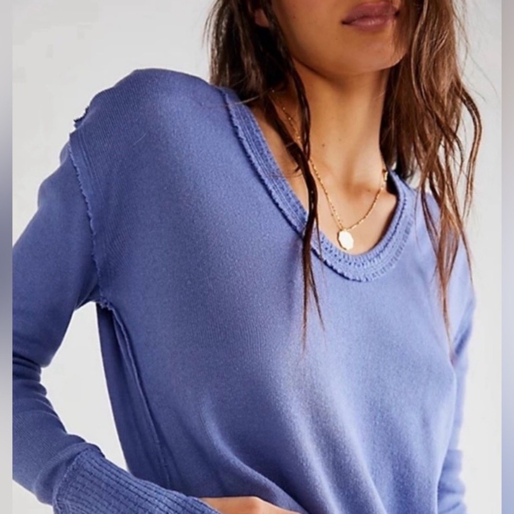 We The Free Care FP Blue Colby Long Sleeve Tee by at Free People Size L